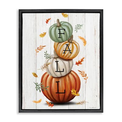 Stupell Falling Leaves & Pumpkin Stack Framed Floater Canvas Wall Art Design By Elizabeth Tyndall