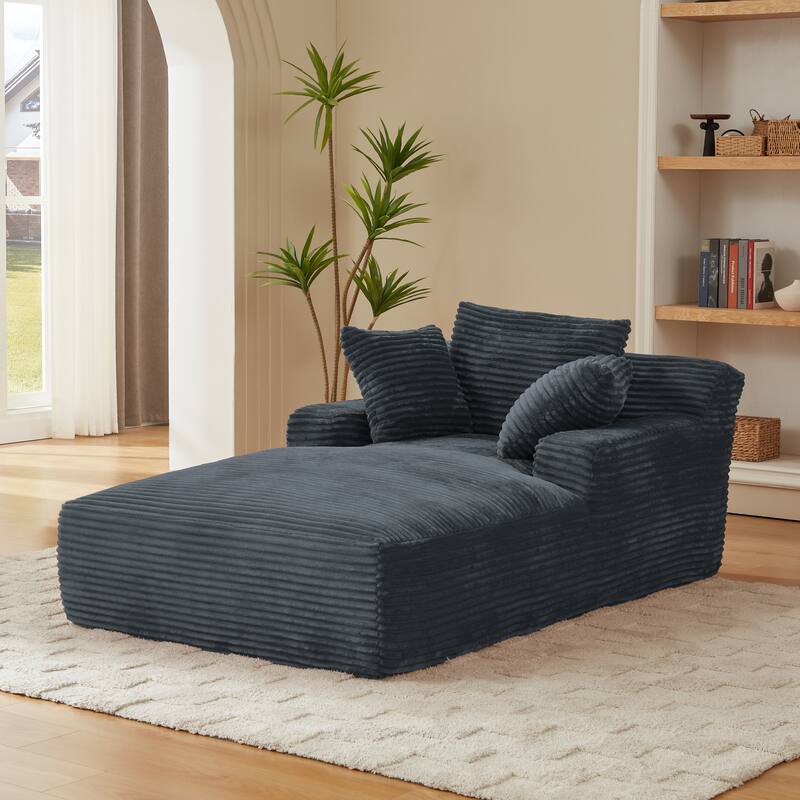 Oversized Corduroy Chaise Lounge Chair, Dark Grey, No Assembly Required
