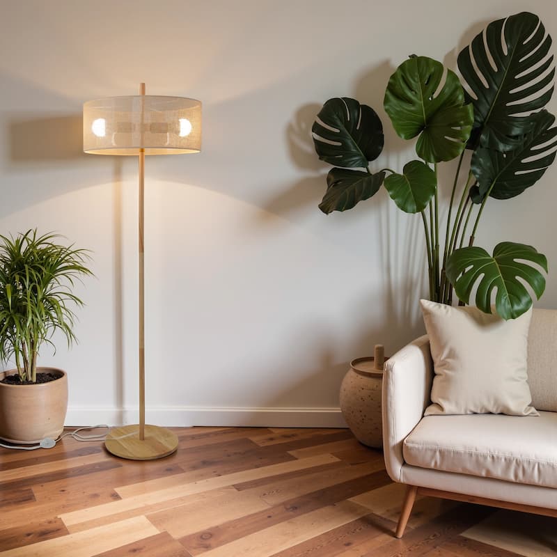 Classic Modern Floor Lamp, Upward Lighting Design for Living Room, Bedroom Floor Lamp - Oak and Natural 110-120V