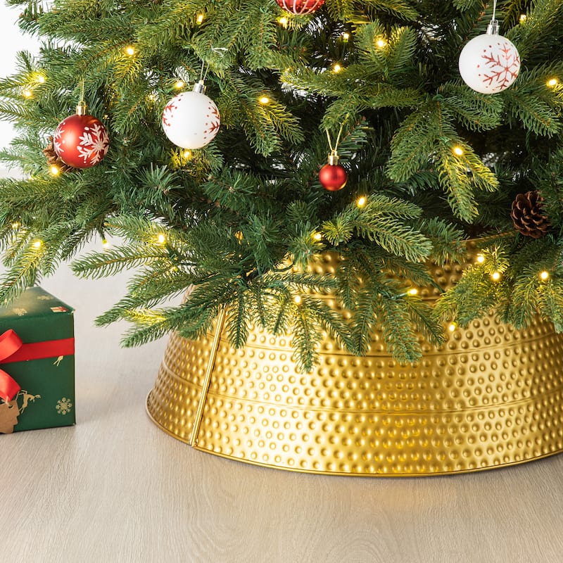 Glitzhome 26"D/22"D Hammered Metal Christmas Tree Collars - Gold-26"D