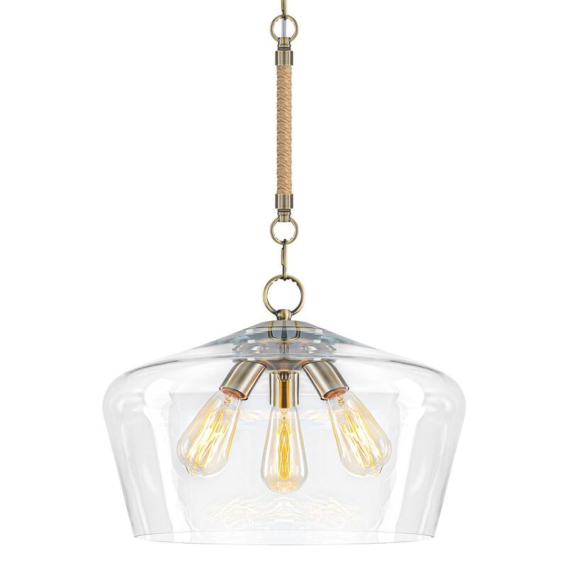 Modern 3-Light Clear Glass Pendant Chandelier for Kitchen Dining Room - Dia.18-in