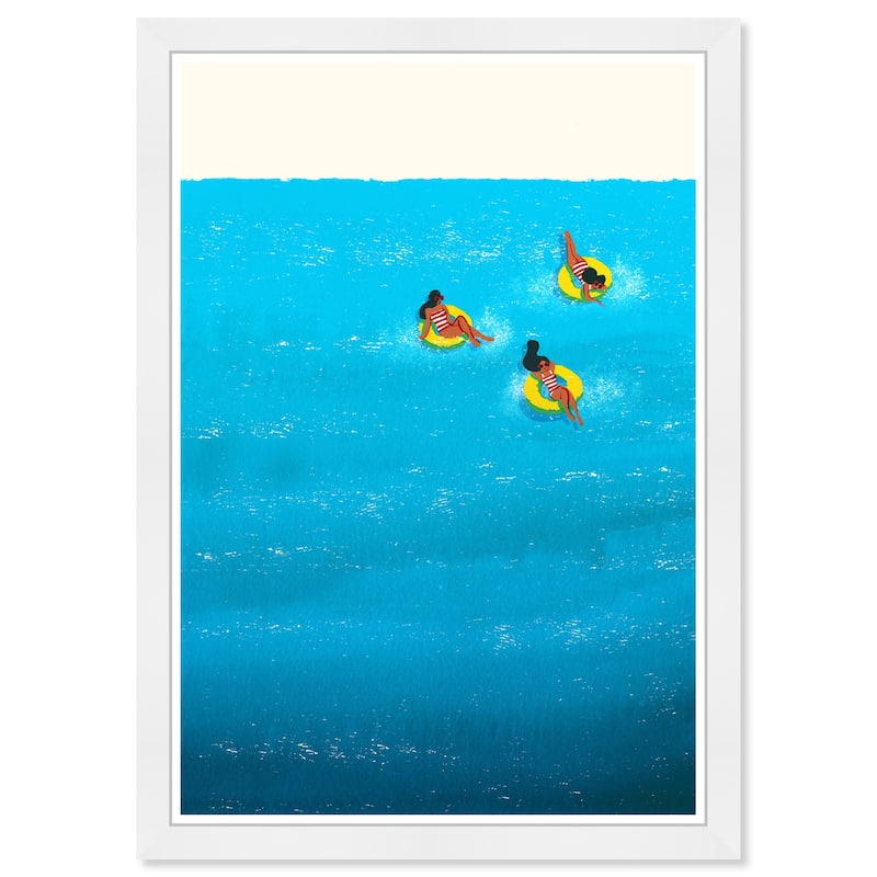 Wynwood Studio 'Primary Beach Time' Nautical and Coastal Wall Art Framed Print Coastal - Blue, Yellow