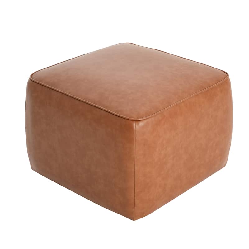 PU Leather Square Ottoman - Tan Upholstered Modern Home Piece