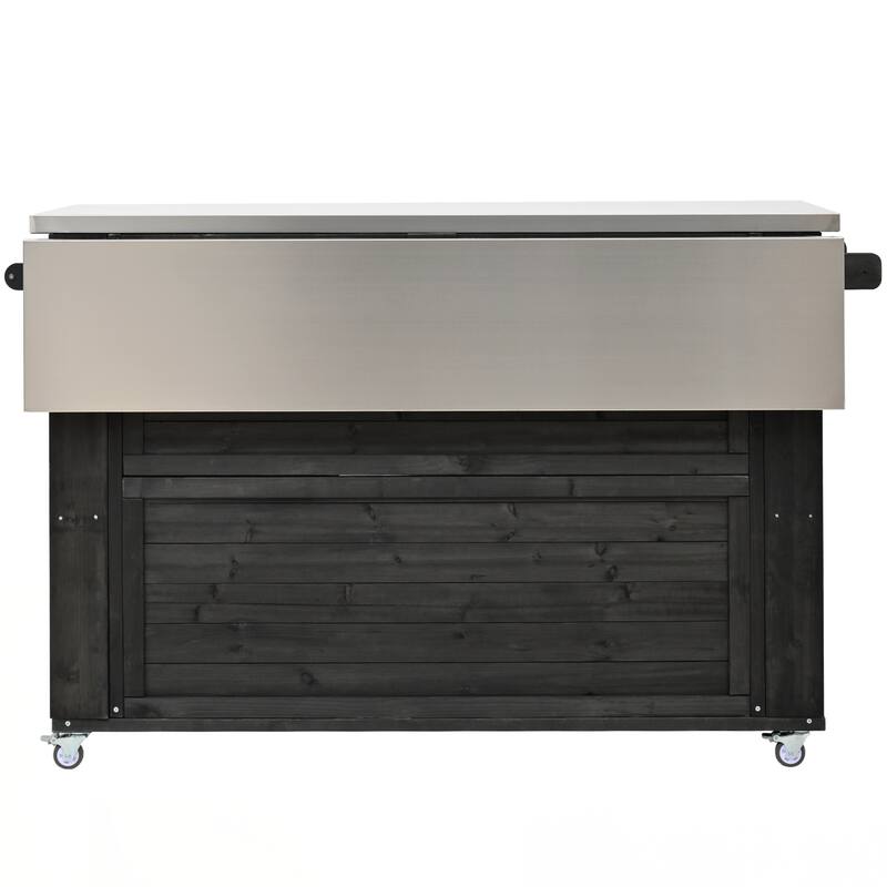 Outdoor Kitchen Island Fir Wood Kitchen Island with Stainless Steel Top, Ample Storage Space, Towel and Spice Racks