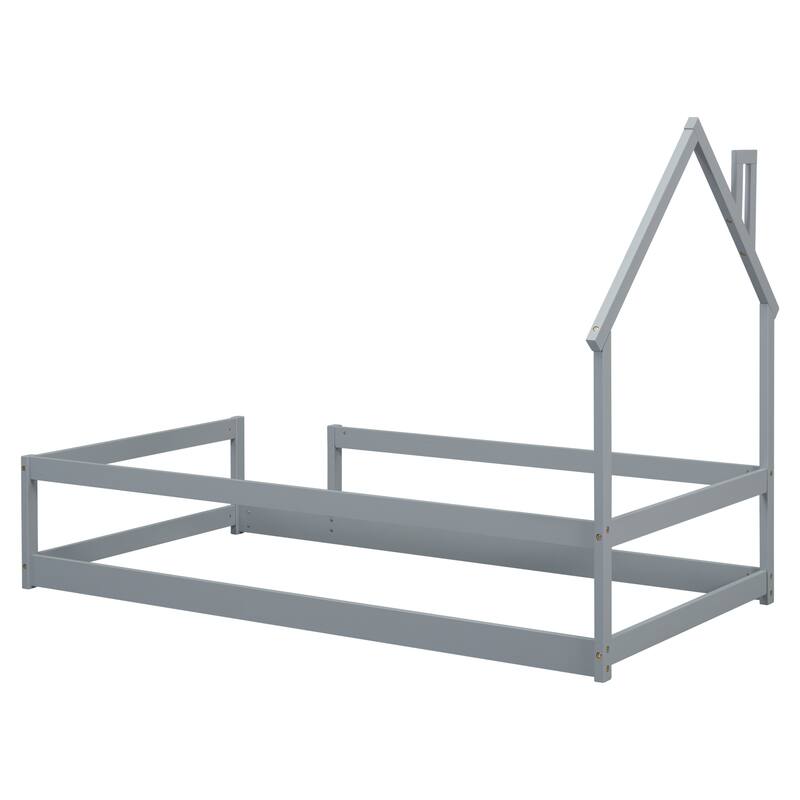 Twin Size Wood bed with House-shaped Headboard