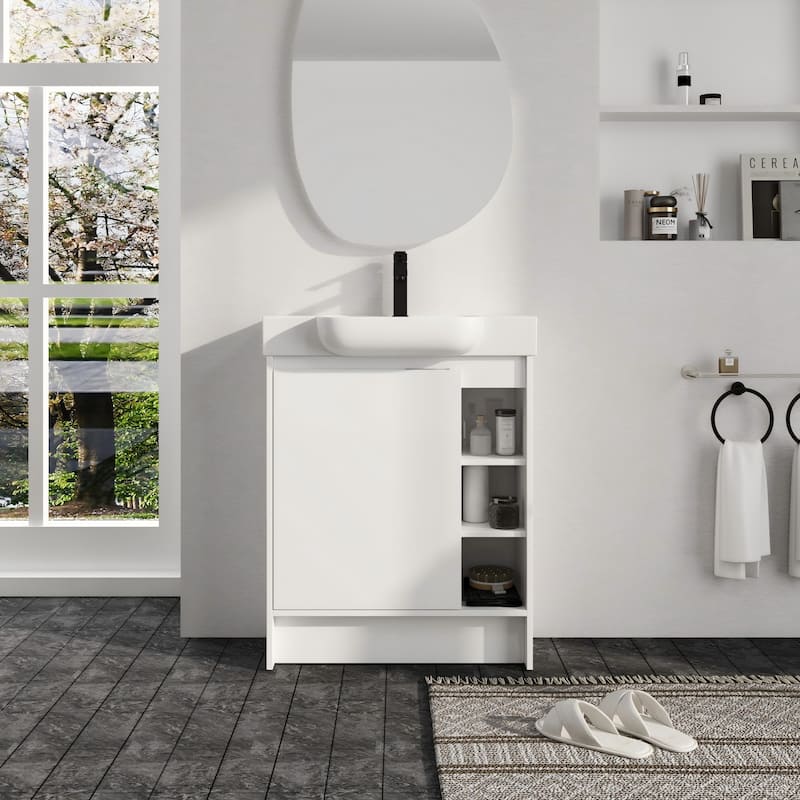 Malwee 28" FreeStanding Bathroom Vanity with Sink, Small Floor Stand Bathroom Vanity with Ceramic Sink and Soft Close Door