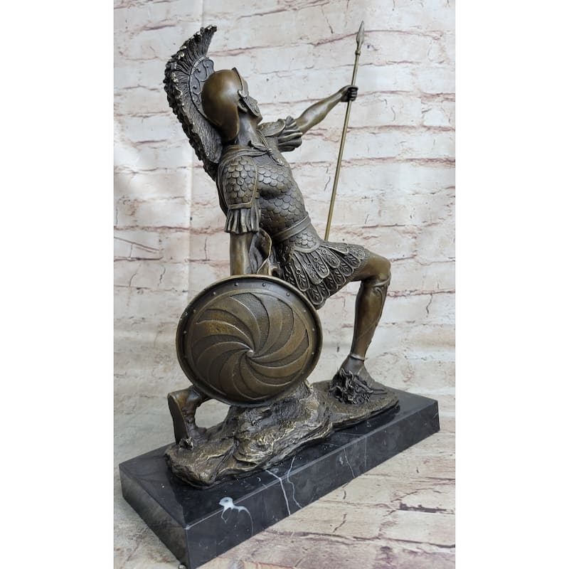 Greek Hoplite Roman Legion Warrior Hero Bronze Statue Sculpture On Marble Base