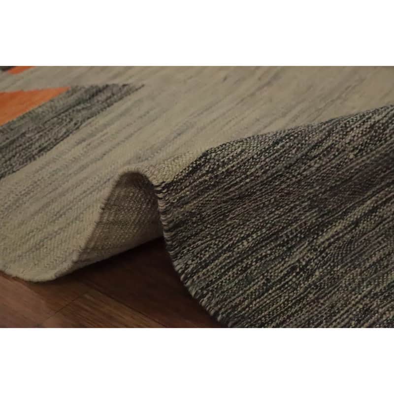 Hand Woven Oriental 100% Wool Carpet Southwestern Modern Greys & Charcoal Kilim Runner Rug - 9' 8'' X 2' 6''