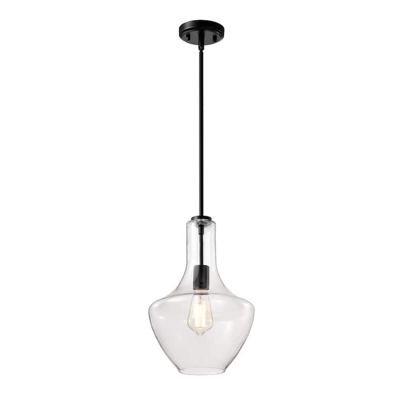 1-Light Farmhouse Matte Black Pendant with Clear Glass Shade