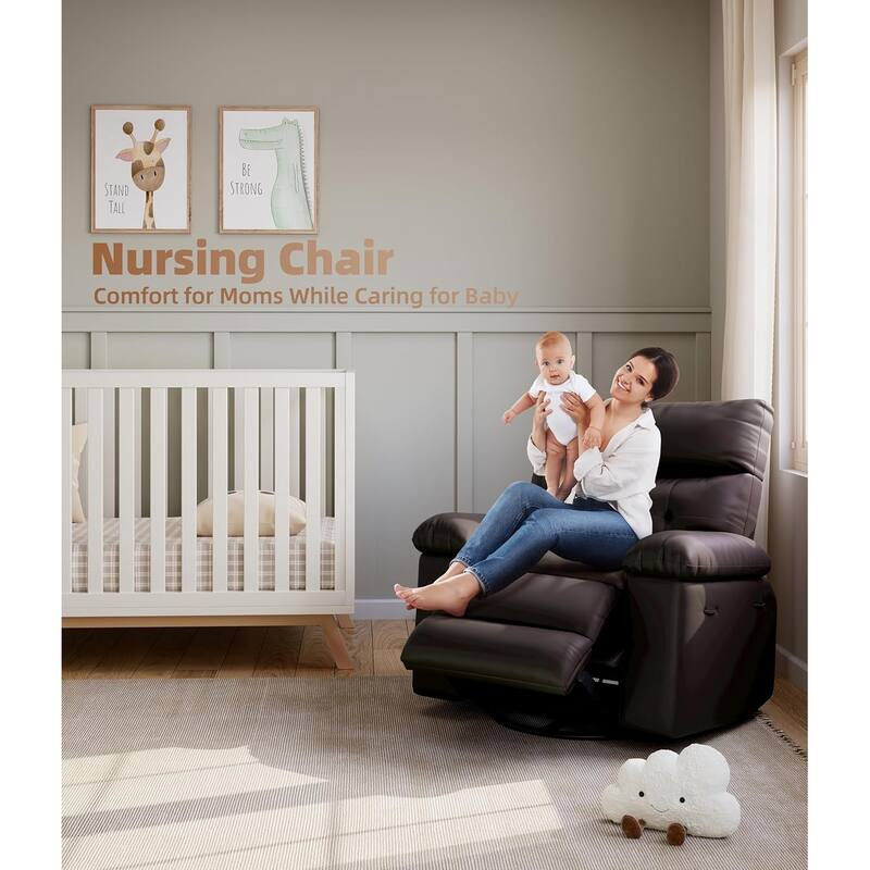 27" Oversized PU Leather Massage Recliner with Heat & Vibration, Cup Holders, Side Pockets, Wood Frame