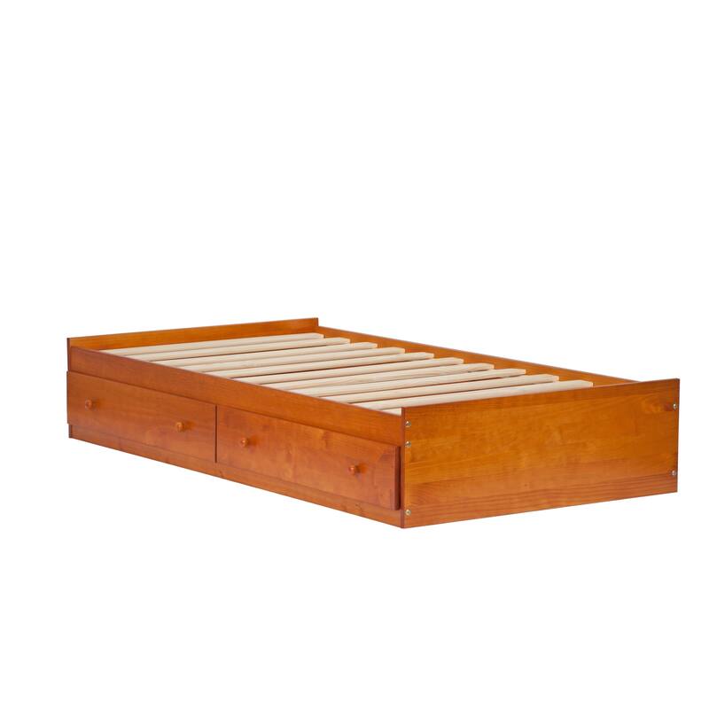 Palace Imports 100% Solid Wood Kansas Twin Size Mate's Storage Bed with Drawers - Honey Pine