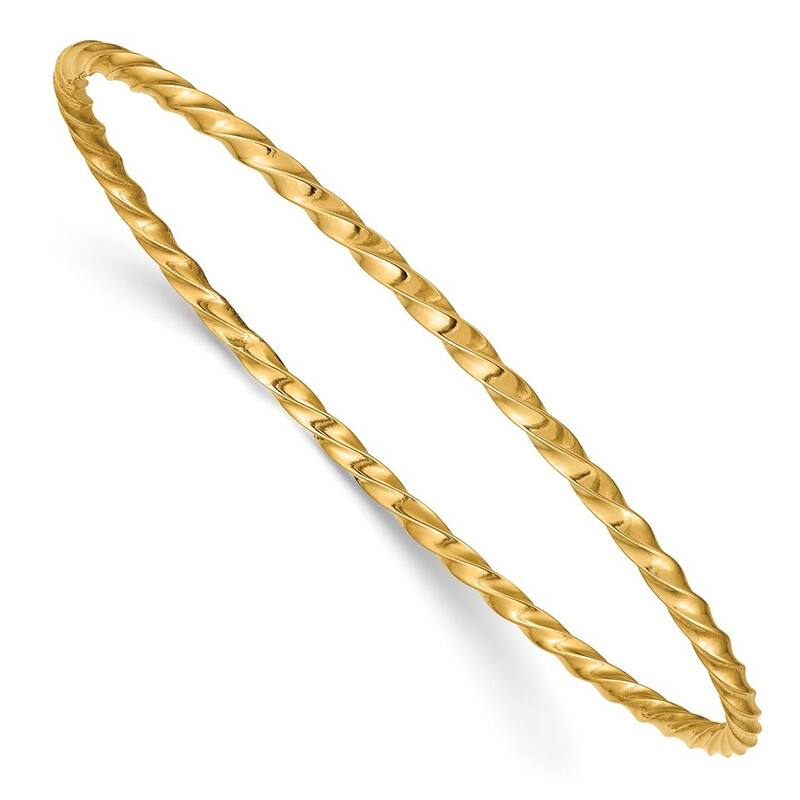 Curata 10k Yellow Gold 8" 2.5mm Twisted Slip on Bangle Bracelet