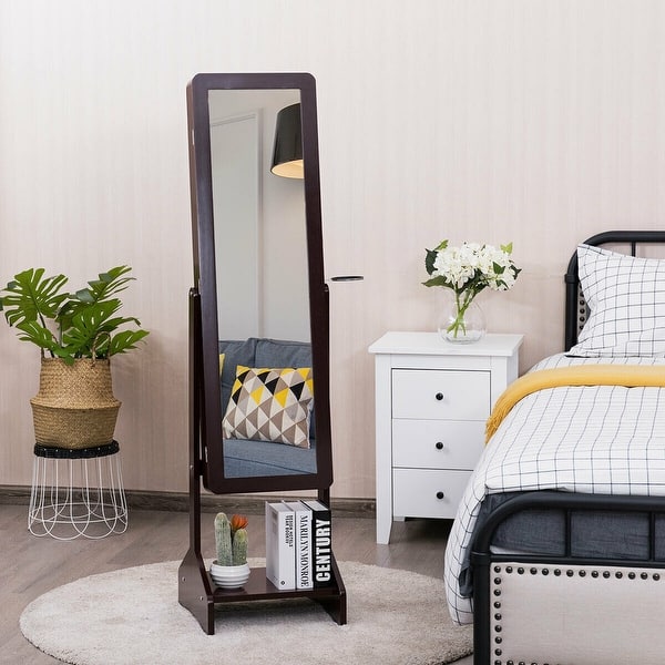 Standing Jewelry Cabinet With Full Length Mirror On Sale Overstock 30745267 Coffee