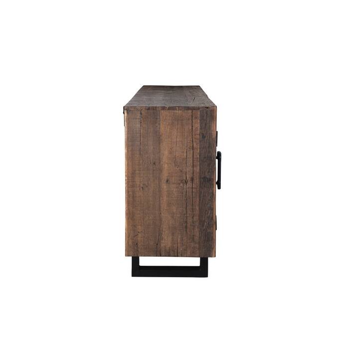 HomeRoots 100" Dark Brown Distressed Reclaimed Wood Sideboard with Six Doors - 100.00 in. x 36.00 in. x 18.00 in.