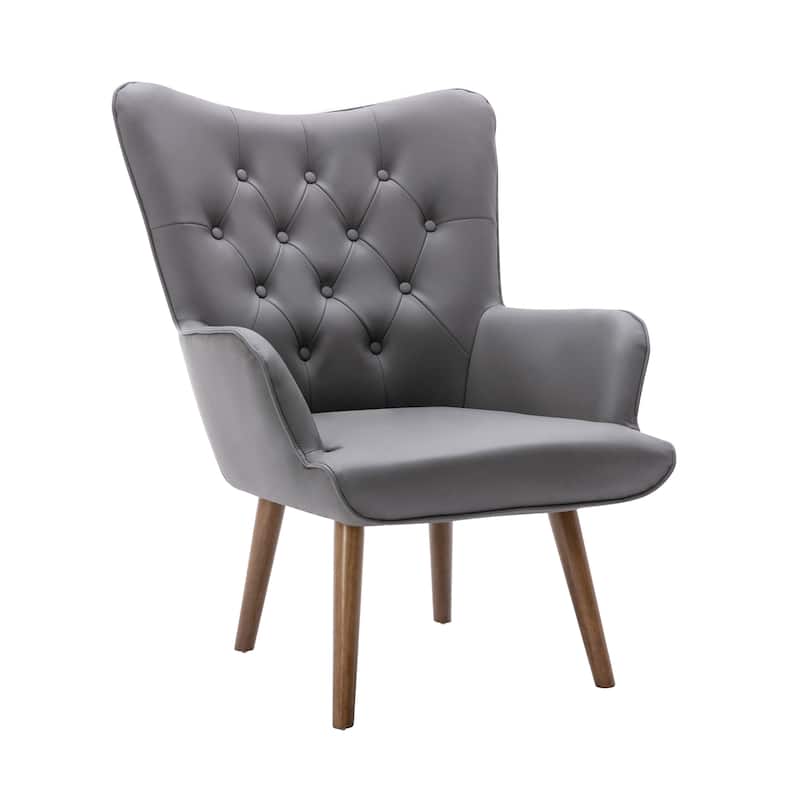 Porthos Home Hardan PU Leather Upholstered Accent Chair with Rubberwood Legs - Grey