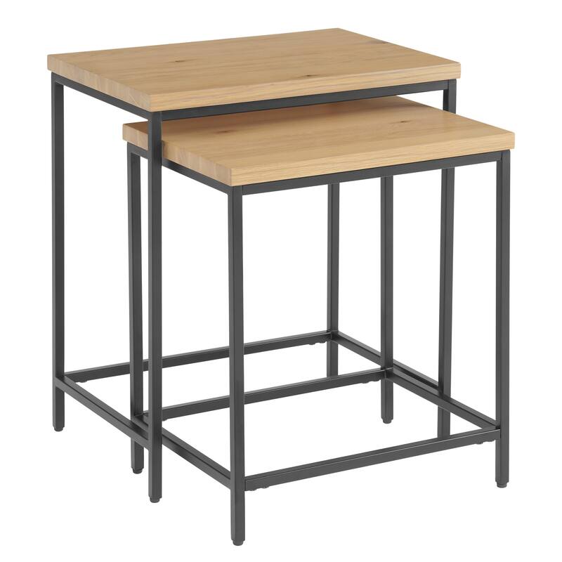 Lavish Home Set of 2 Modern Nesting Tables, Oak