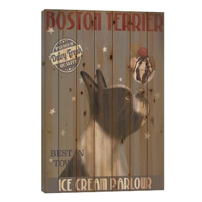 Boston Terrier Ice Cream Parlour Print On Wood by Fab Funky - Multi-Color