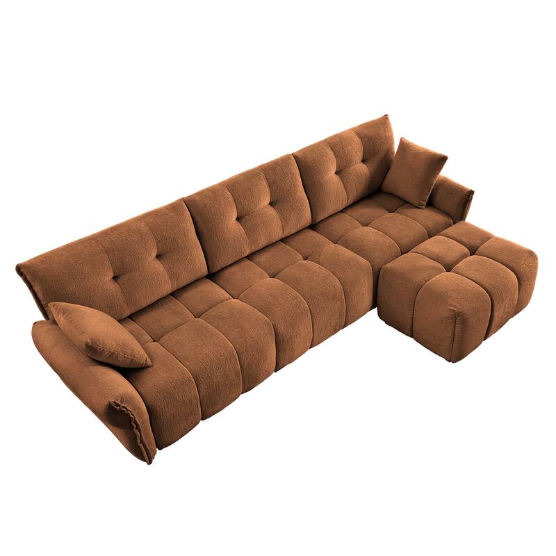 3-Seater L-Shaped Modular Sofa with 1 Ottomans & Pillows