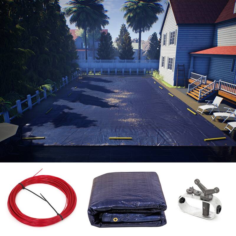 ColourTreeUSA Premium Rectangular Winter Pool Cover Above Ground with 4 ft. Overlap - 140 GSM - 20' x 40' - Navy Blue