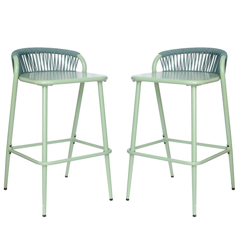 Christopher Knight Home - Samantha Durable Outdoor Barstools with Rope-Woven Backrest, Set of 2