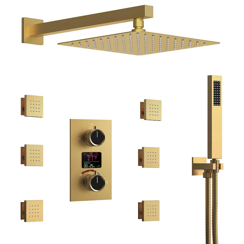 LCD Digital Display Shower System ,12" High-Pressure Rainfall Shower Head with Pressure-Balanced Valve