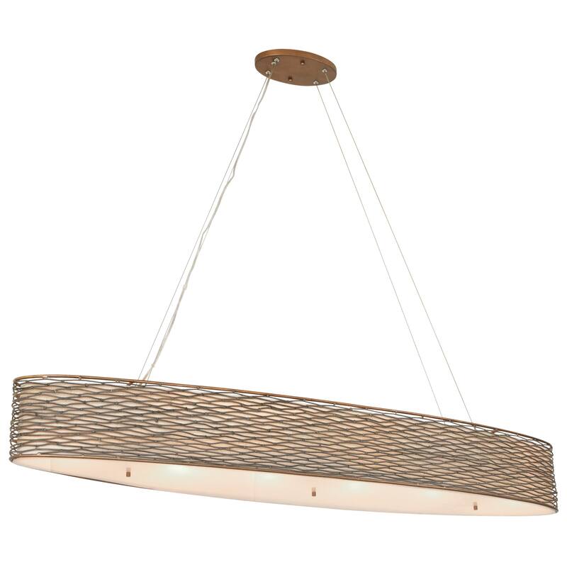 Varaluz Flow Oval Linear Pendant w/Fabric Shade - Hammered Ore - 4-Light - 48"W