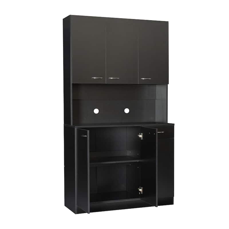 Rustic Farmhouse Tall Wardrobe, Armoire with Shelves, Open Compartment and Drawer, Freestanding Storage Closet Wardrobe Cabinet