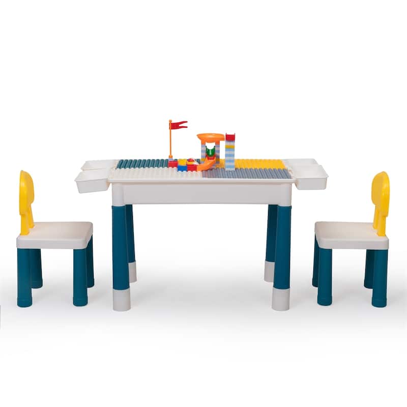 Children's Building Blocks Desk and Chair Set with DIY Building Blocks - Blue