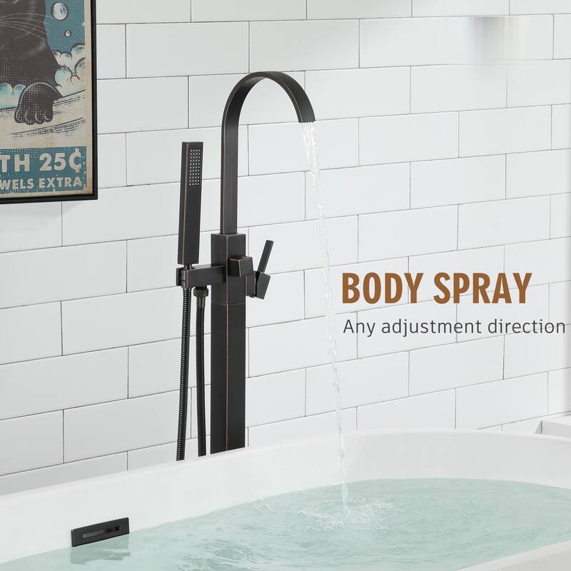 Single Handle Freestanding Gooseneck Bath Tub Filler Faucet