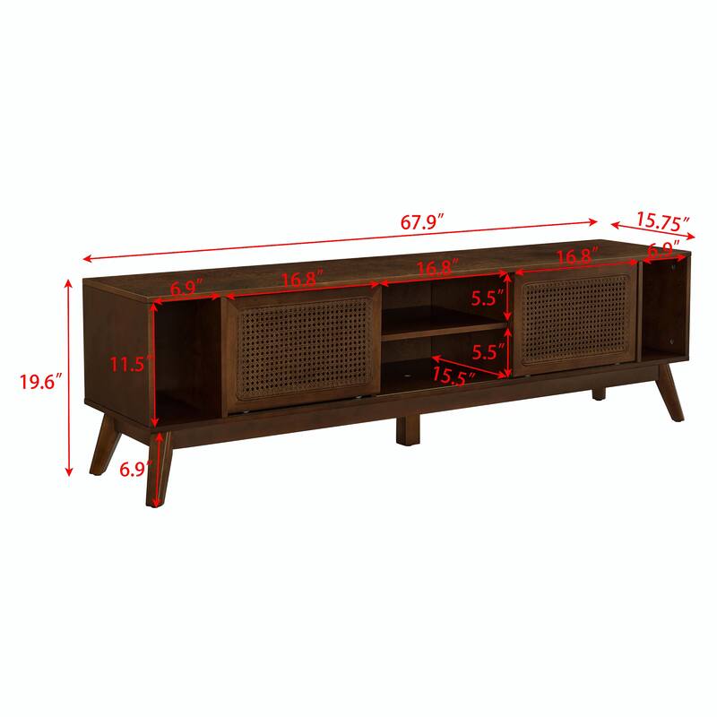 67.9 Inch Mid Century Modern Rattan TV Stand for TVs up to 75"