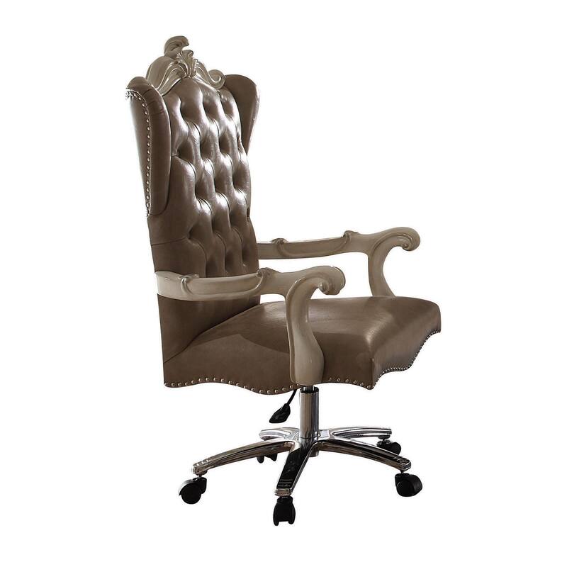 Leather Upholstered Executive Chair with Lift in Grey and Bone White Finish