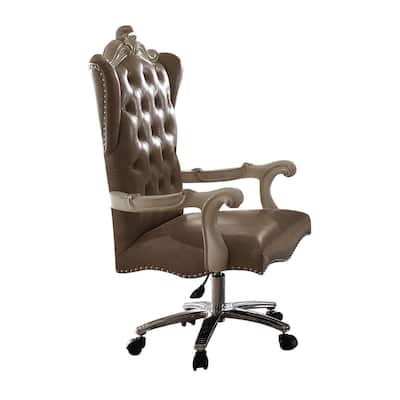 Leather Upholstered Executive Chair with Lift in Grey and Bone White Finish