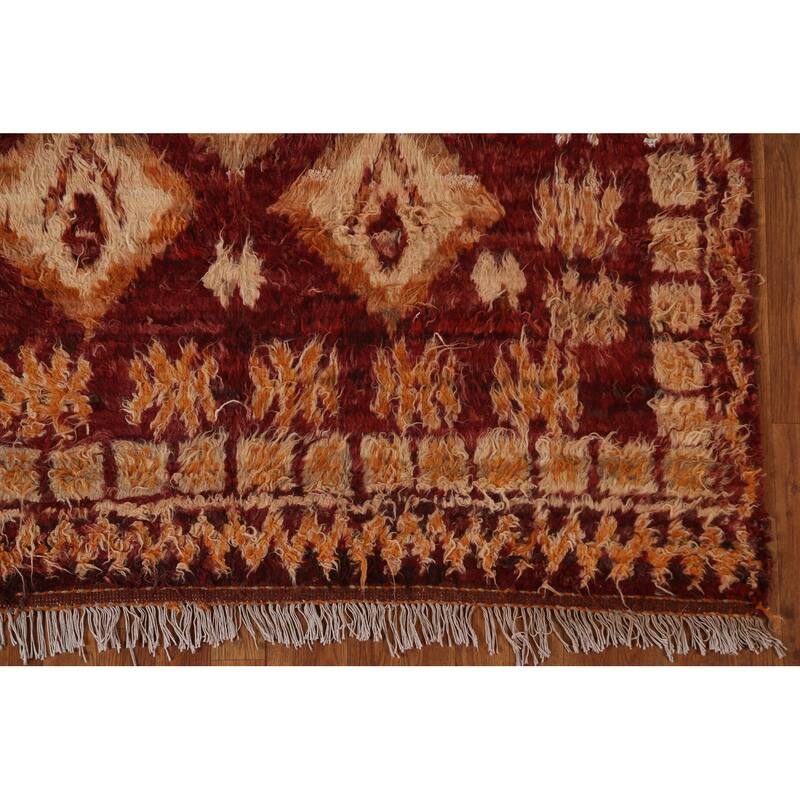 Hand Knotted Oriental 100% Wool Carpet Modern Tribal Red Moroccan Area Rug - 8' 0'' X 5' 7''