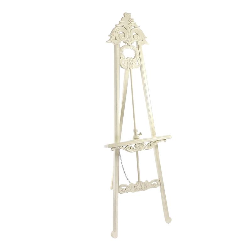 Wooden Hand Carved Tripod Easel with Back Leg Support, White