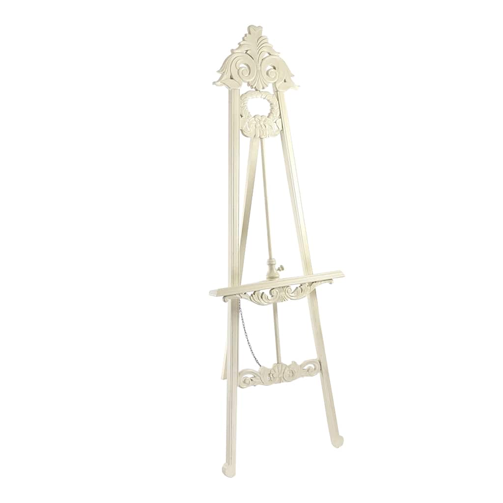 Wooden Hand Carved Tripod Easel with Back Leg Support, White