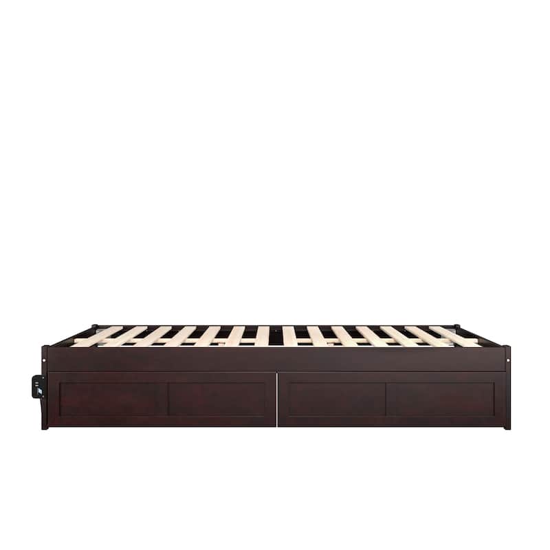 Modern Bed with Drawers - Espresso Finish Platform Bed Frame - Storage Bed