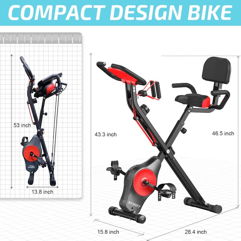 Folding Stationary Exercise Bike with Arm Workout Bands, 16 Levels