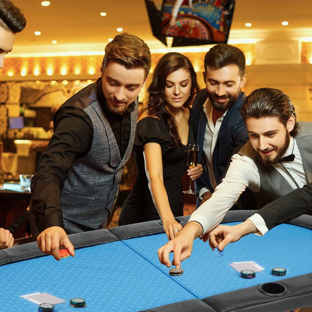 EROMMY Foldable Oval Poker Table for 8 Players, 72" Texas Holdem & Blackjack Table with Cup Holders and Casino-Grade Felt