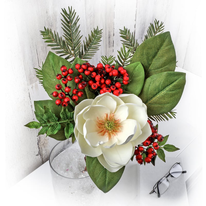 20" Magnolia Fir with Waterproof Berries Bundle