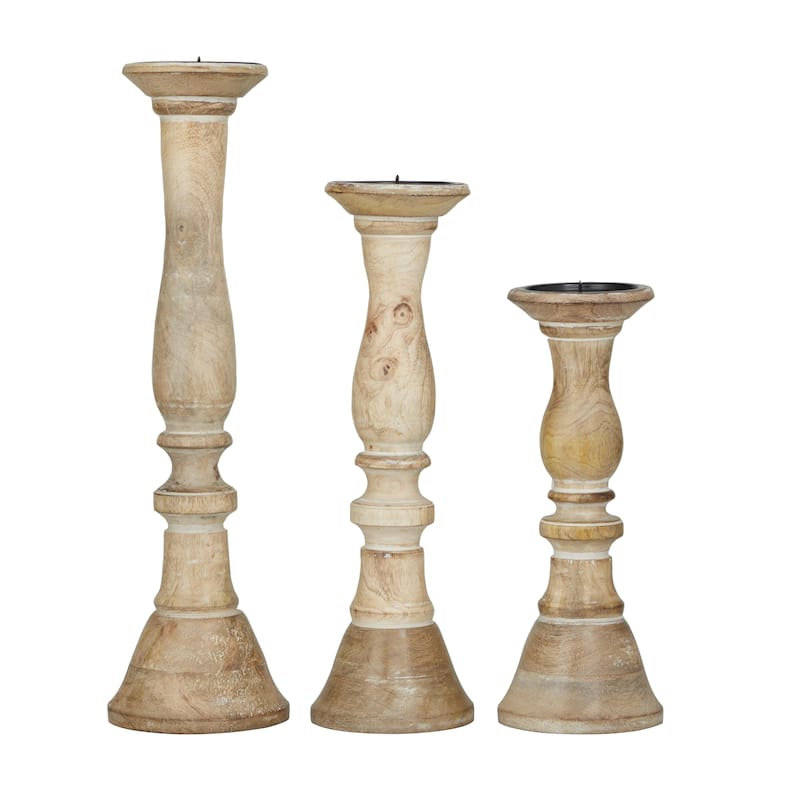 Wood Decorative Candle Holder - Set of 3 Dark Brown, Light Brown, Gray, Black - Roche River Decor