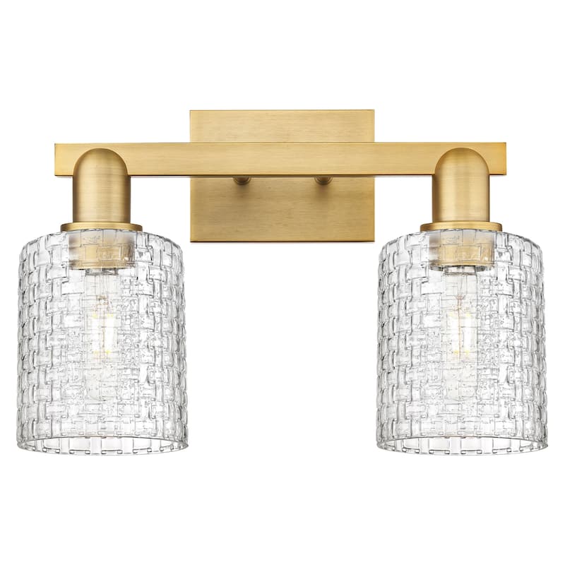 Innovations Lighting 716-2W-11-16 Cobbleskill Vanity Cobbleskill 2 - Brushed Brass / Clear Basket Weave