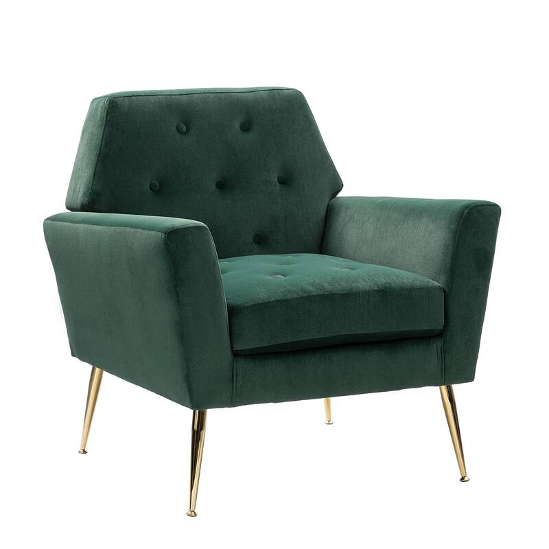 Lilia Contemporary Velvet Upholstered Tufted Back Armchair with Metal Golden legs by HULALA HOME