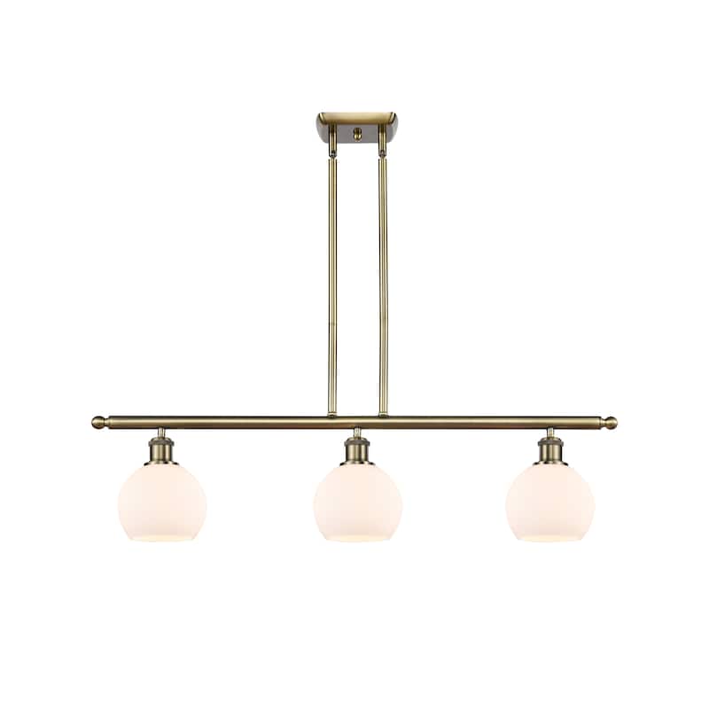 Innovations Lighting Athens 3 Light 36" Island Light - 6" Shade - Antique Brass/Matte White