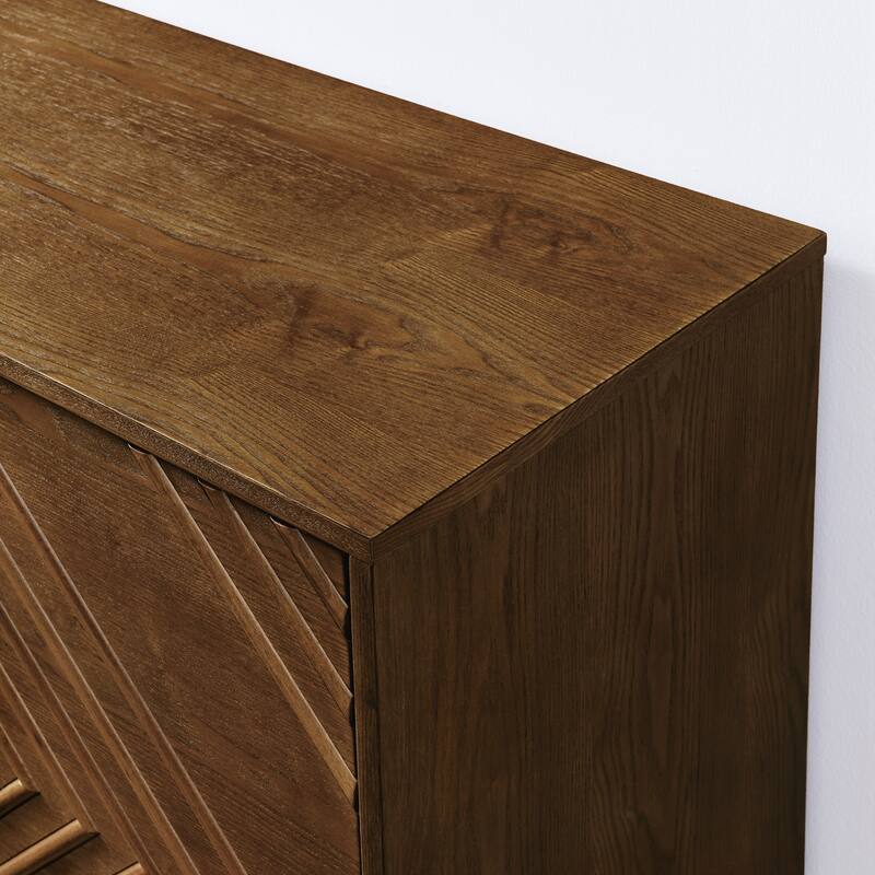 Buffet Cabinet with Storage, Farmhouse Fluted Sideboard with Geometric Pattern & Adjustable Shelves