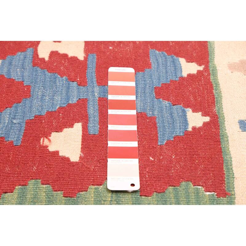 ECARPETGALLERY Flat-Weave Bold and Colorful Dark Red Wool Kilim - 3'10 x 6'0