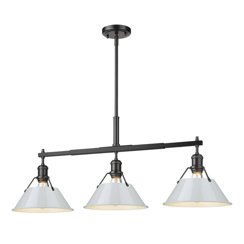Orwell 3-Light Linear Pendant in Matte Black with Dusky Blue