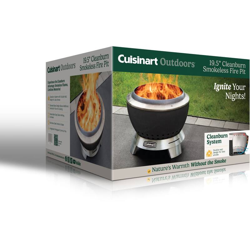 Cuisinart Grill 19.5-In. Cleanburn Smokeless Outdoor Wood-Burning Fire Pit, Black/Stainless Steel