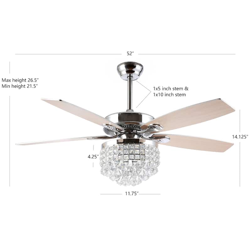 SAFAVIEH Lighting Schorena Chrome 3-Speed Led Ceiling Fan with Remote - 52" W x 52" L x 21.5"-26.5" H