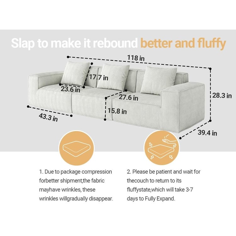 118" Foam 4-Seater Sofa with NASA-Grade High-Density Foam, No-Assembly Design, Plush Reclining Seats