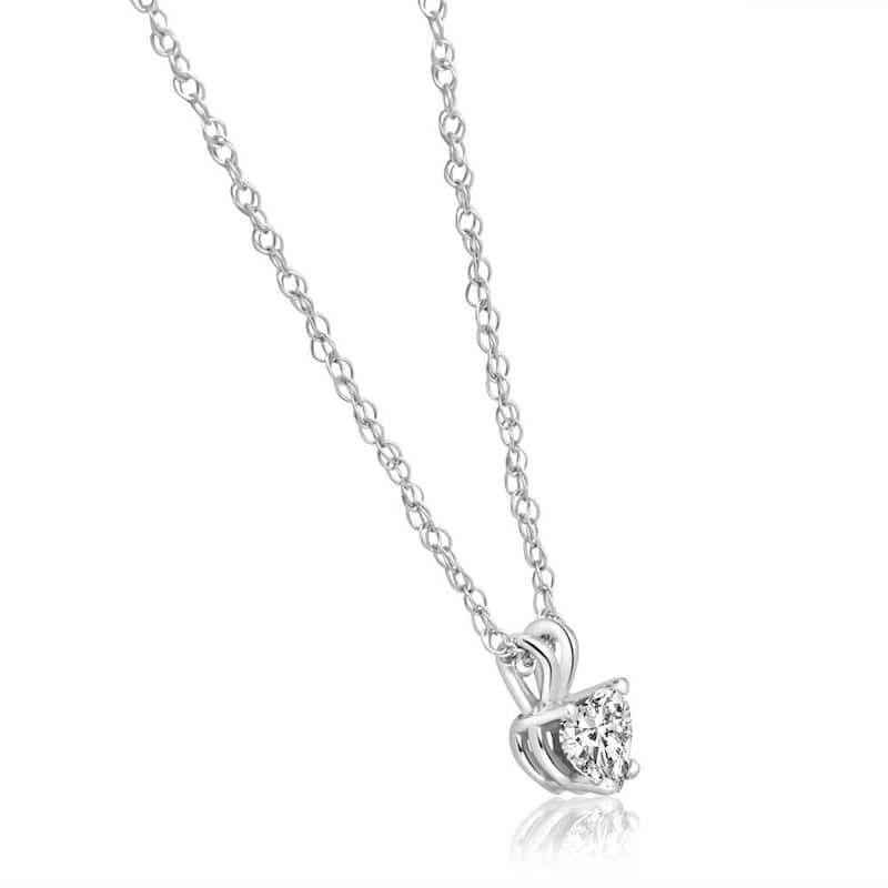 1/2Ct Heart shape Natural Diamond Solitaire Pendant White or Yellow Gold Necklace